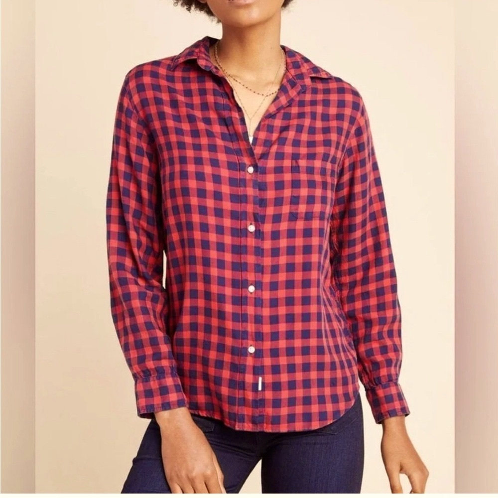 Grayson The Hero Button-down. Navy and red gingham. Large size 4